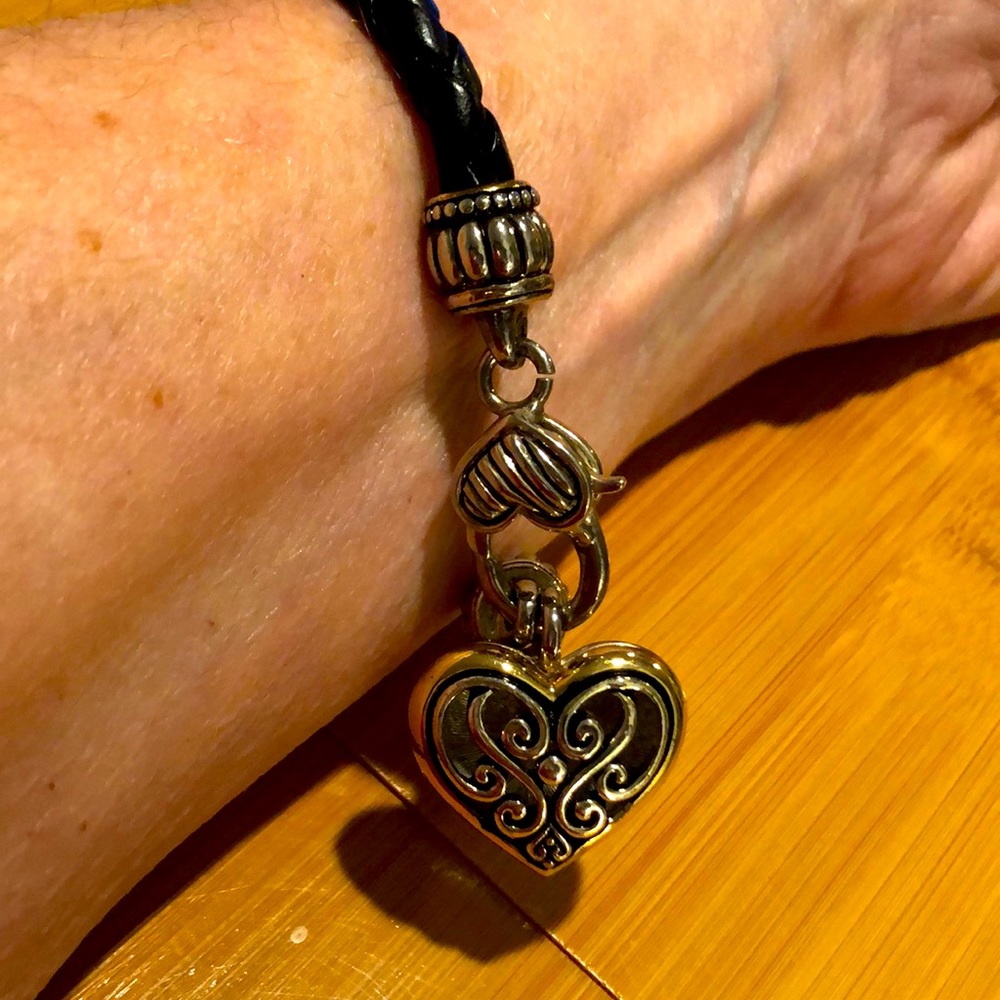 Brighton Black Braided Leather Bracelet Heart